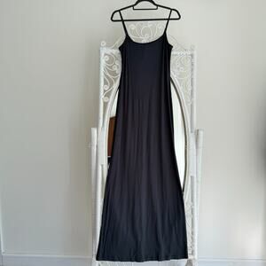 Skims Soft Lounge Long Slip Dress XL Gray Graphite Maxi Cami Ribbed Knit Bodycon